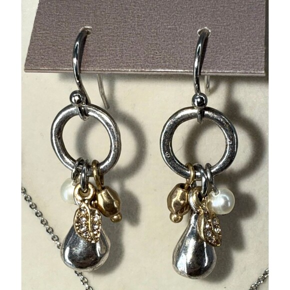 J. Jill Layered Necklace & Earrings Beaded Metal Pear Charm Rhinestone Dangle - Picture 8 of 11